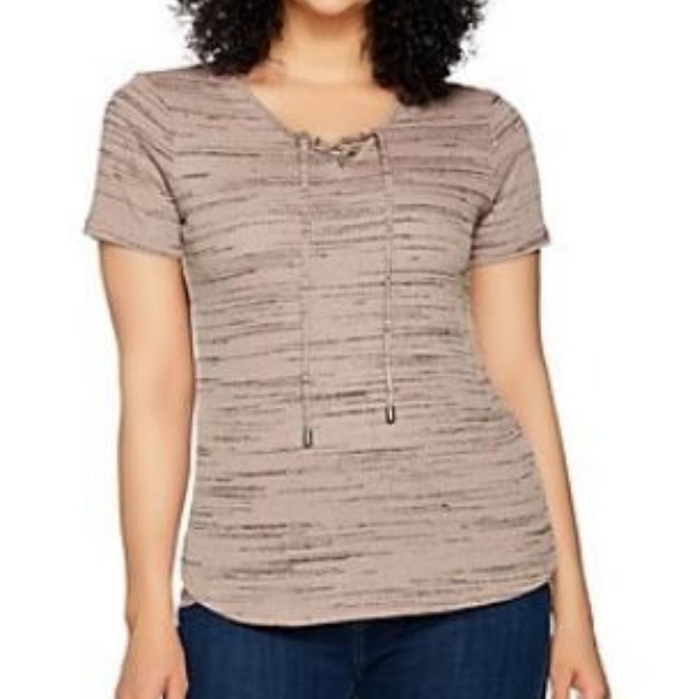 Lisa Rinna Collection Short Sleeve Lace Up Top  4823